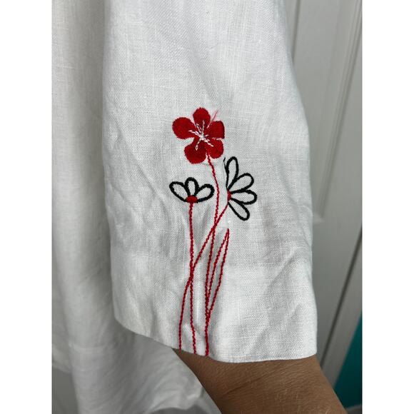 Norton McNaughton White Linen Floral Embroidered Button Collared Tunic Top XL - Picture 5 of 6